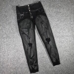 Freddy‎ WRUP Shaping Pants Black Denim Coated Distressed High Waist Skinny US 10